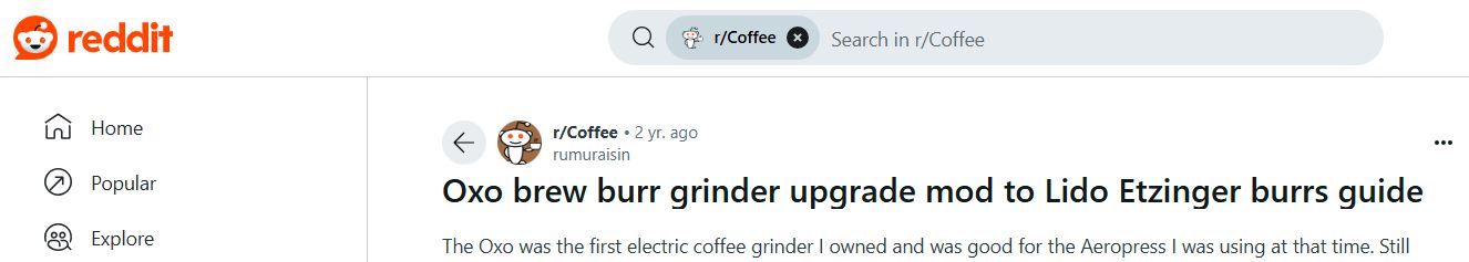 Reddit Forum Post r/Coffee